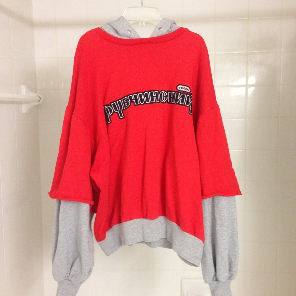 Gosha Rubchinskiy Red Grey Double Layered Hoodie M